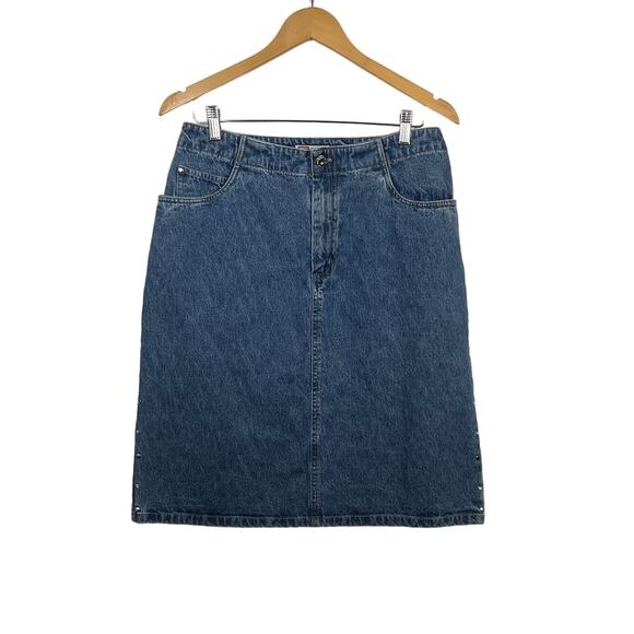 90s Vintage Faded Glory Denim Skirt Side Studs Retro Size 12 - Picture 7 of 7
